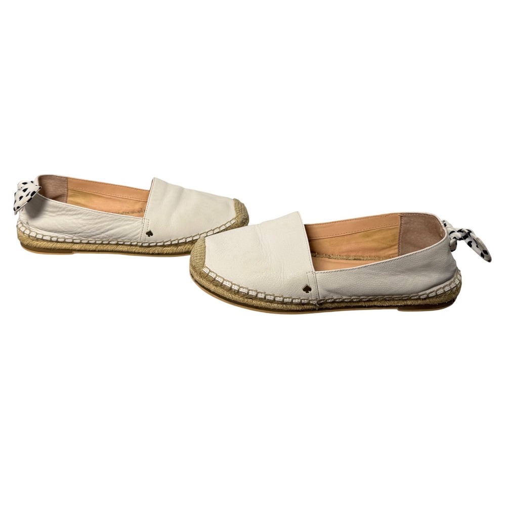 Kate Spade White Leather Espadrille Flats Shoes Size 7.5 Bow Coastal Preppy